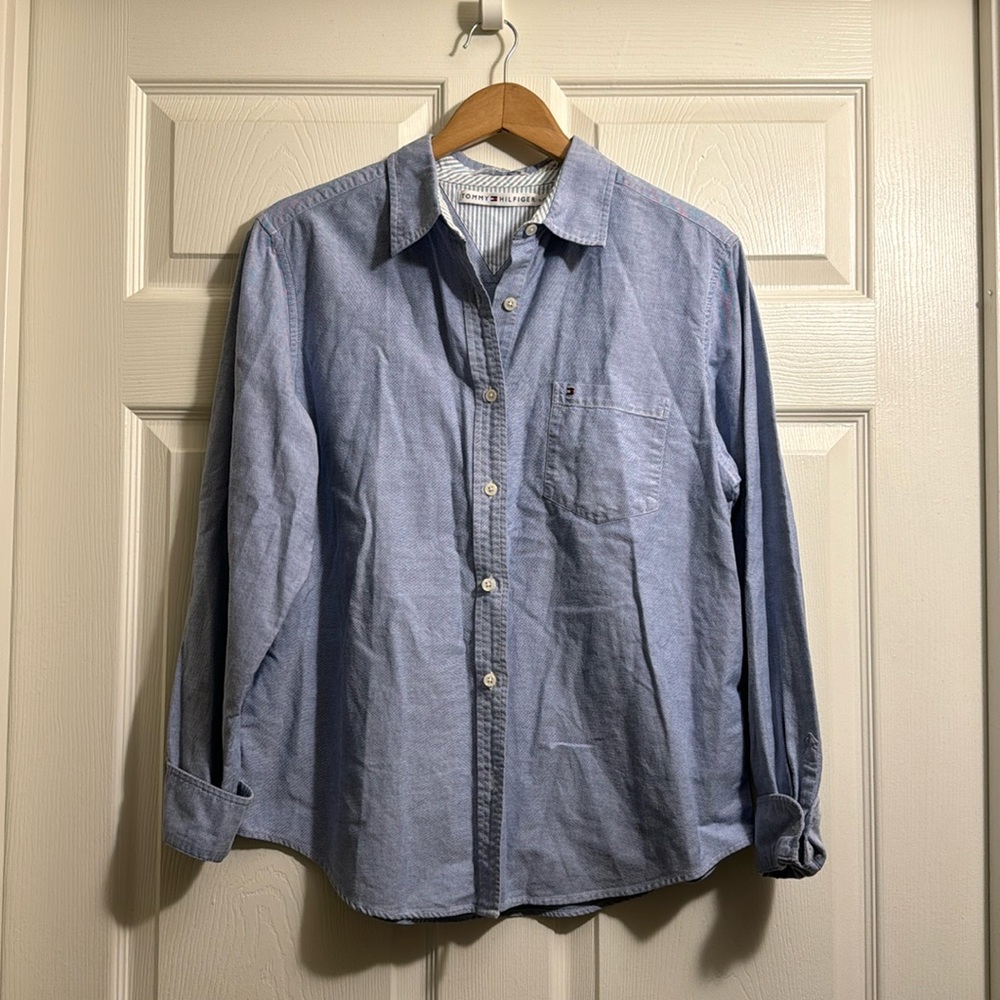 Tommy Hilfiger Ladies Blue Dress Shirt Size L